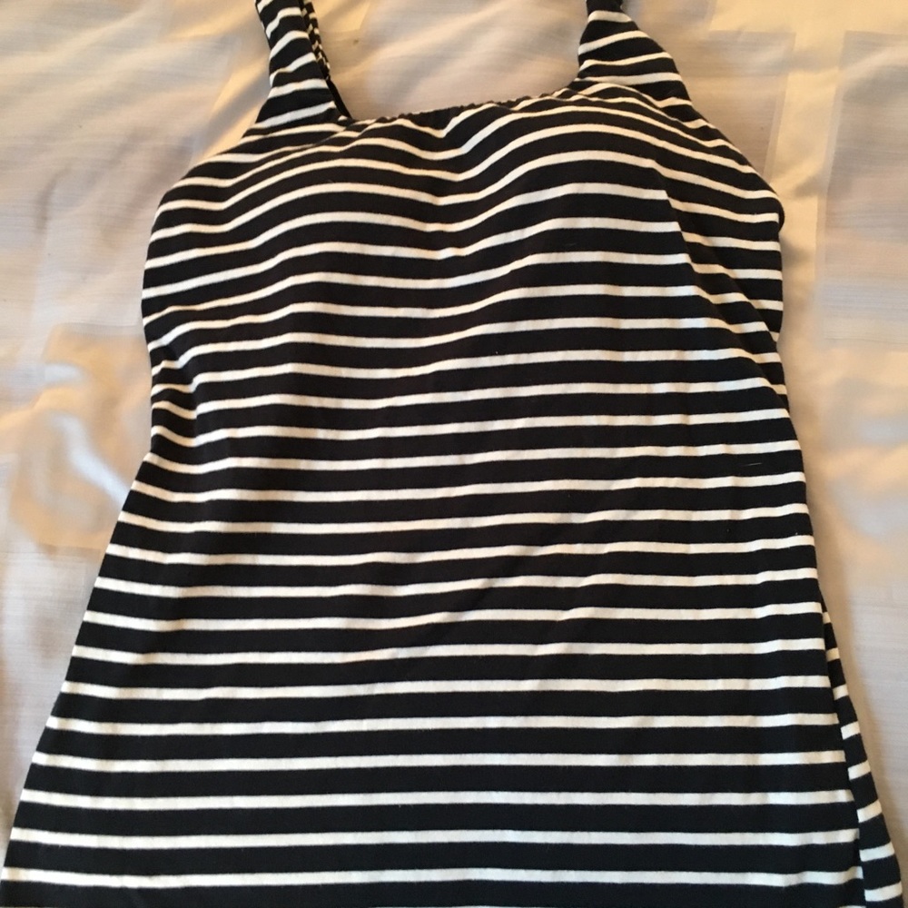 Soft surroundings bra top, black and cream stripe